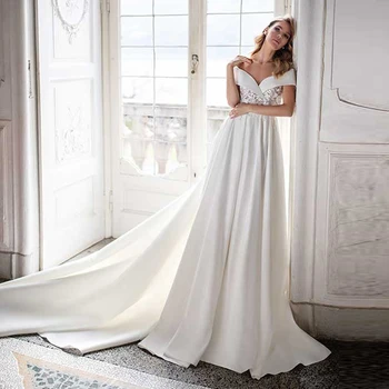 Eigtale Off the Shoulder Wedding Dresses V-Neck White Ivory Backless Chapel Train Wedding Gowns Custom Made Bride Dresses
Eigtale Off the Shoulder Wedding Dresses V-Neck White Ivory Backless Chapel Train Wedding Gowns Custom Made Bride Dresses