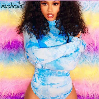 

SUCHCUTE Tie Dye female bodysuit bodycon mujer long sleeve sexy body for women 2020 Rompers overalls women outfits