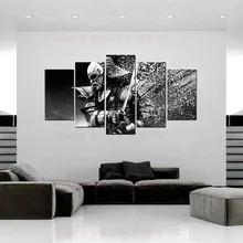 שחור ולבן יפני סמוראי והדפסי 5 חתיכות קיר אמנות תמונה עבור שינה בית תפאורה מופשט יצירות אמנות זרוק ספינה(China)