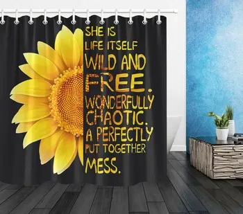 Sunflower Slang Black Background Shower Curtain Set & Hooks Bathroom Decor
Sunflower Slang Black Background Shower Curtain Set & Hooks Bathroom Decor