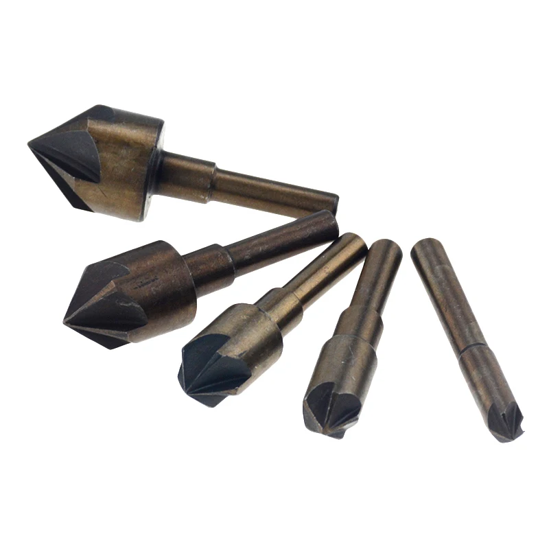 

5PCS Industrial Countersink Drill Bit Tri-Flat Shank Quick Change Kit Tool 1/4", 3/8", 1/2", 5/8", 3/4"