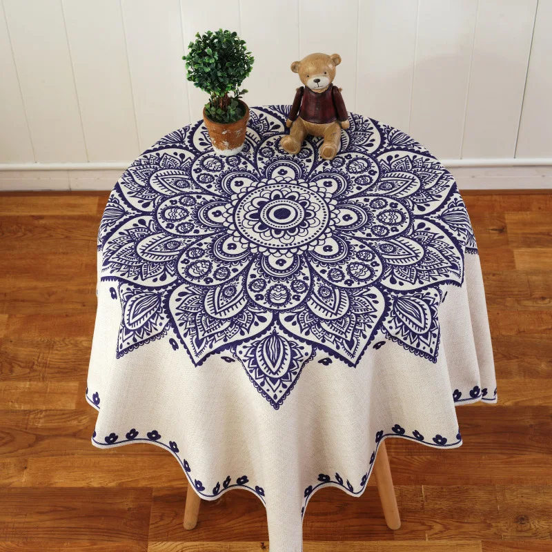 

Blue Printed Tablecloth Rectangular Cotton Linen Table Cloth Living Room Restaurant Table Cover Party Wedding Banquet Decor