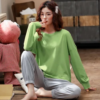 New Autumn Simple Women Pajamas Set Round Neck Solid Color Cotton Pyjamas Ladies Casual Long Sleeves Sleepwear Home Clothes
New Autumn Simple Women Pajamas Set Round Neck Solid Color Cotton Pyjamas Ladies Casual Long Sleeves Sleepwear Home Clothes