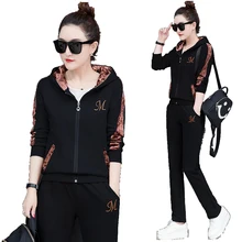 長袖プラスサイズ女性の 3 2 個セットホワイトスポーツウェア衣装冬共同 ord セット 2 個パンツスーツトップ服(China)