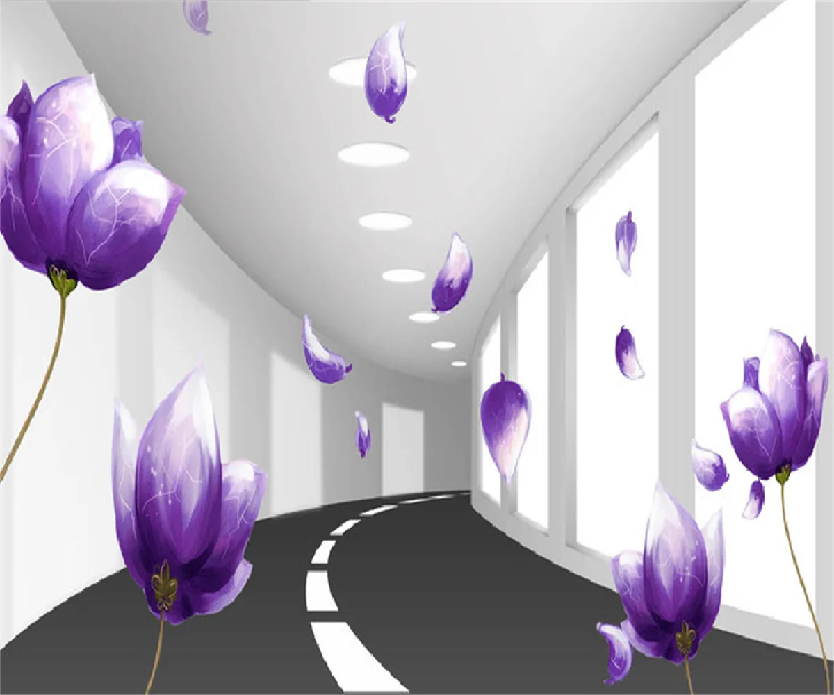 

Southeast Asia purple flowers 3D stereo TV background wallpaper hotel living room bedroom custom mural wall covering