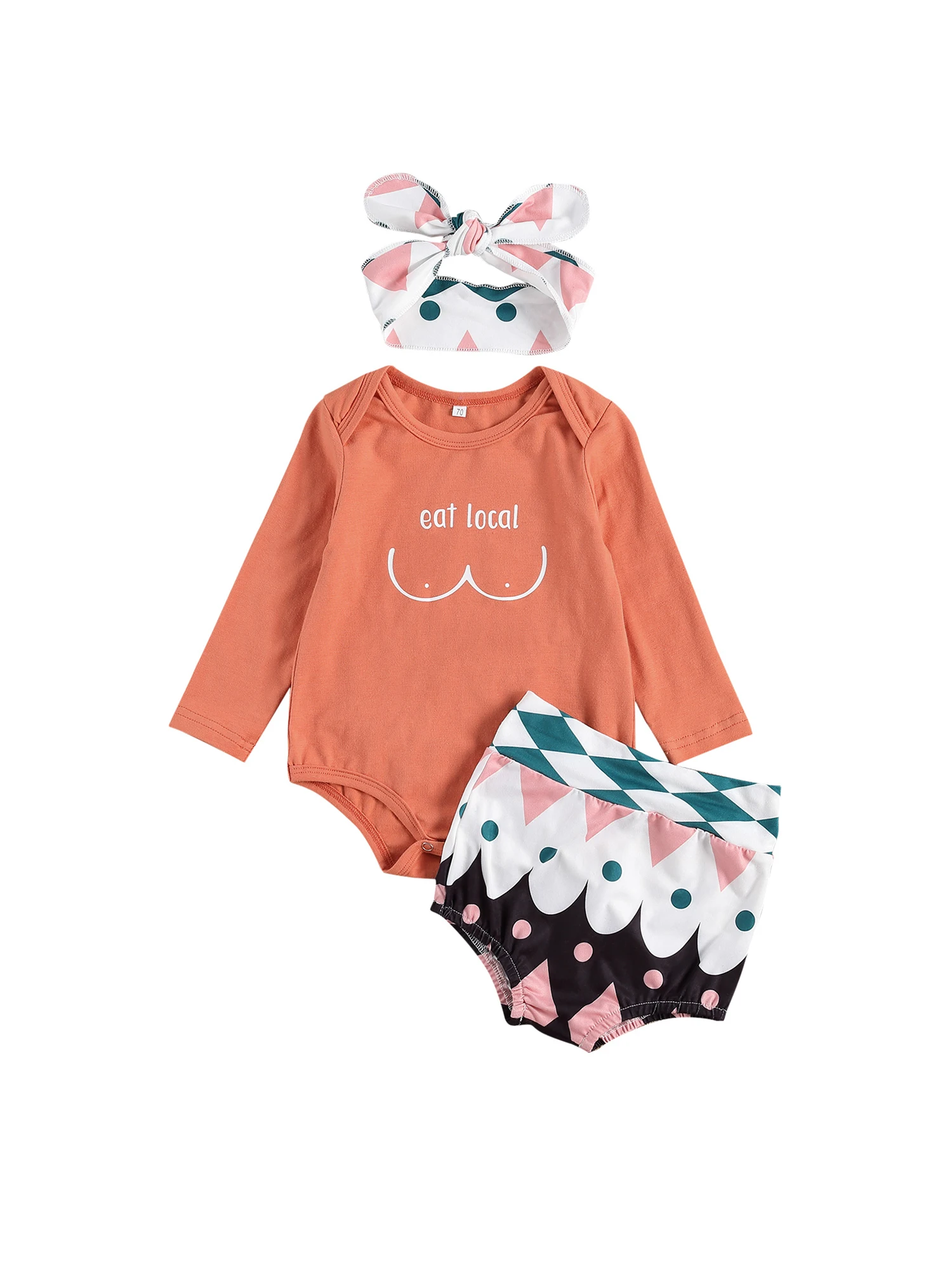 3 Pcs Baby's Cotton Suit Round Neck Long Sleeve Casual Romper Geometric Pattern Print Loose Shorts Bow Headband
3 Pcs Baby's Cotton Suit Round Neck Long Sleeve Casual Romper Geometric Pattern Print Loose Shorts Bow Headband