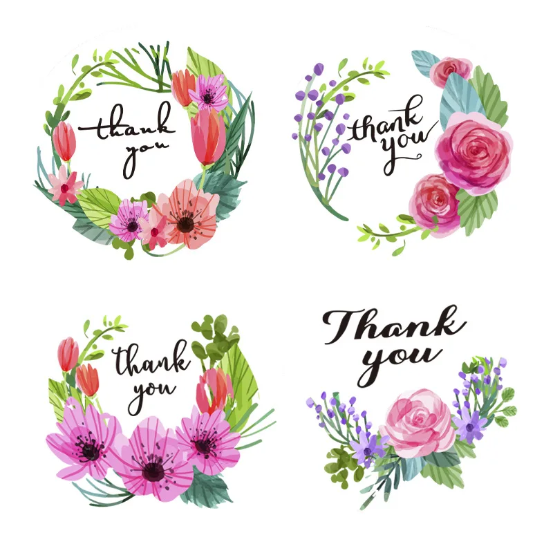 50-500szt. Okrągłe naklejki handmade 'Dziękuję' z kwiatowym wzorem do pieczenia, koperty, biznesu i etykietowania - Wianko - 3