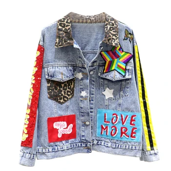 2020 spring and autumn new back character patch letters sequins street tide loose denim jacket jacket female tide
2020 spring and autumn new back character patch letters sequins street tide loose denim jacket jacket female tide
