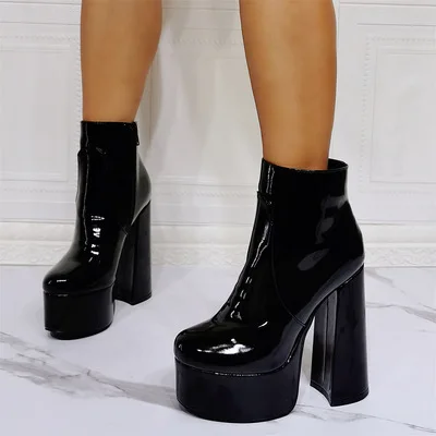 Winter black patent leather 15 cm thick high heel women's short ankle boots sexy high quality ladies fashion motorcycle botas
Winter black patent leather 15 cm thick high heel women's short ankle boots sexy high quality ladies fashion motorcycle botas