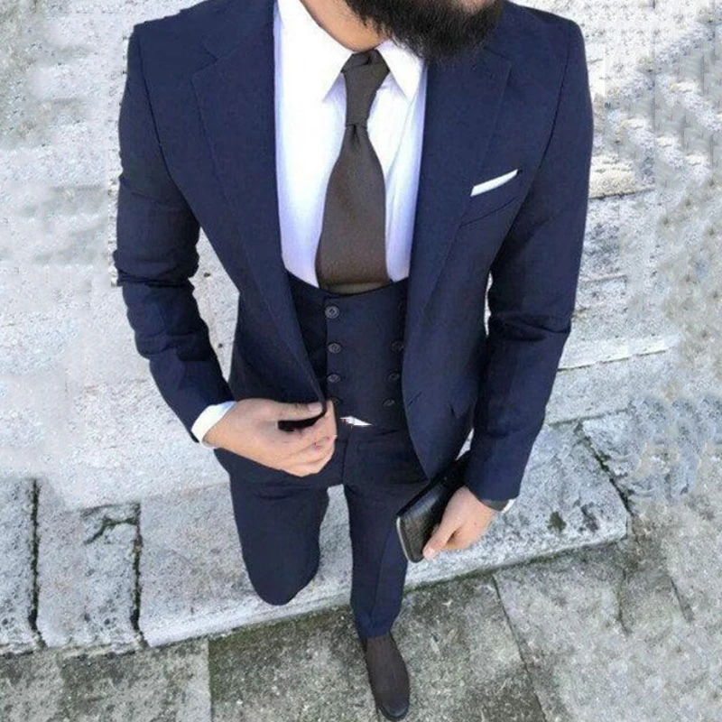 Tailored Italian Classic Men's Suits Wedding Slim Fit Navy Blue Groom Tuxedo 3Piece Custome Double Breasted Vest Blazer Jacket | Мужская
