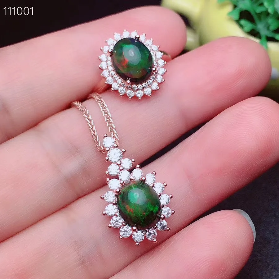 

New Arrival Natural Real Opal jewelry set Natural Real Opal 925 sterling silver 1pc pendant,1pc ring