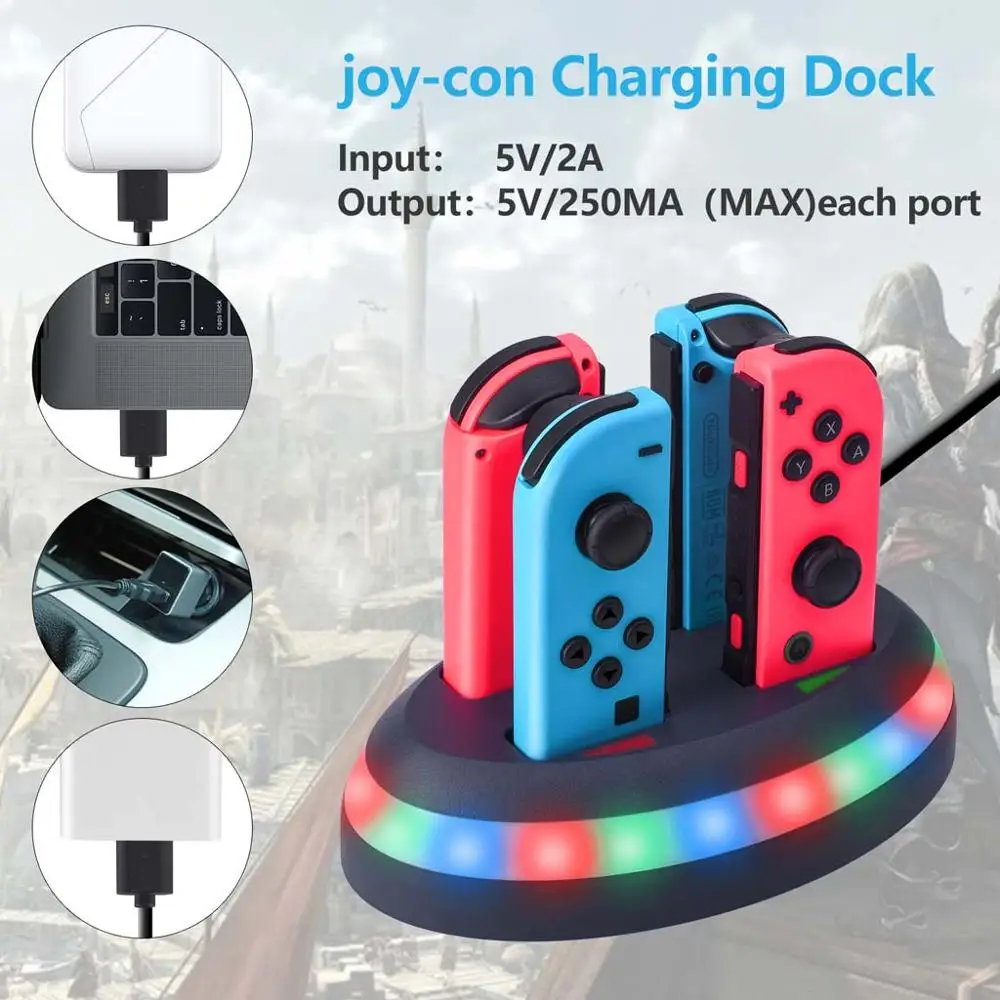 Charger Stand Charging Dock for Switch Joy-con Controller 4 Port Luminous LED Incdicators Handle Charger Game Machine Accessorie
Charger Stand Charging Dock for Switch Joy-con Controller 4 Port Luminous LED Incdicators Handle Charger Game Machine Accessorie