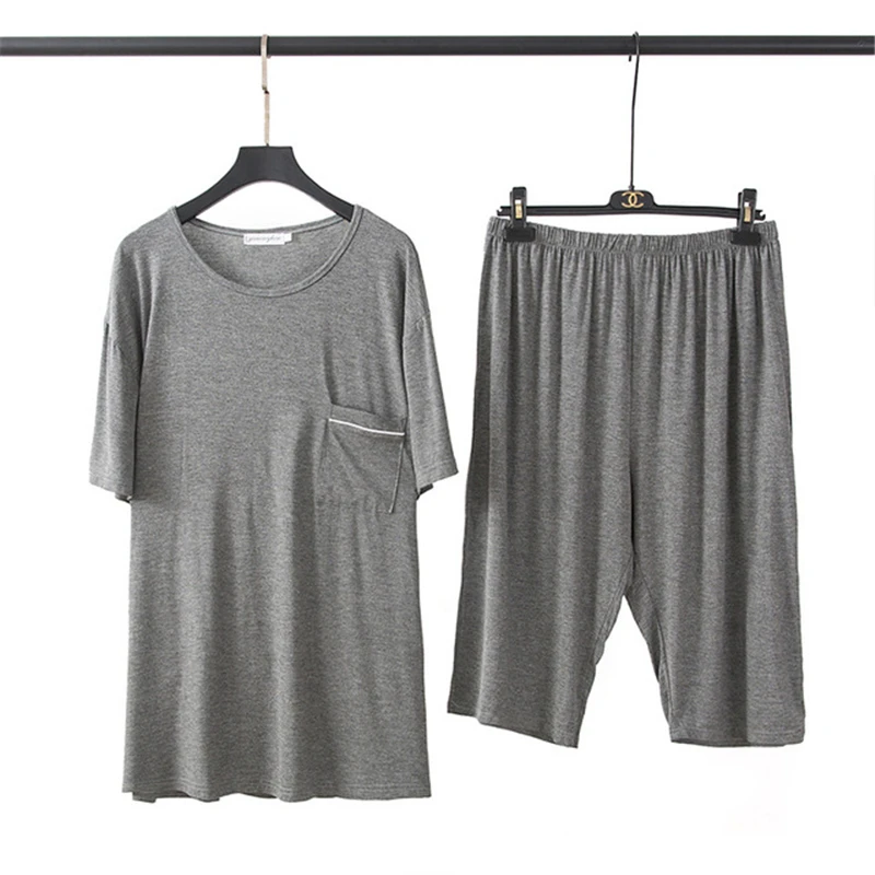 Фото 6XL Pajamas summer men plus fat size short-sleeved shorts modal pajamas loose casual home service suit пижама 2020 | Мужская