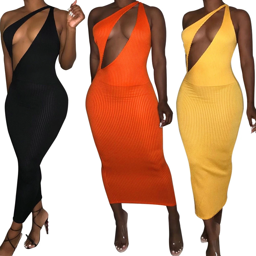 Women Cut Out Front One Shoulder Sleeveless Skew Neck Knitted Long Midi Bodycon Dress Night Club Party Dresses Vestidos 2019
Women Cut Out Front One Shoulder Sleeveless Skew Neck Knitted Long Midi Bodycon Dress Night Club Party Dresses Vestidos 2019