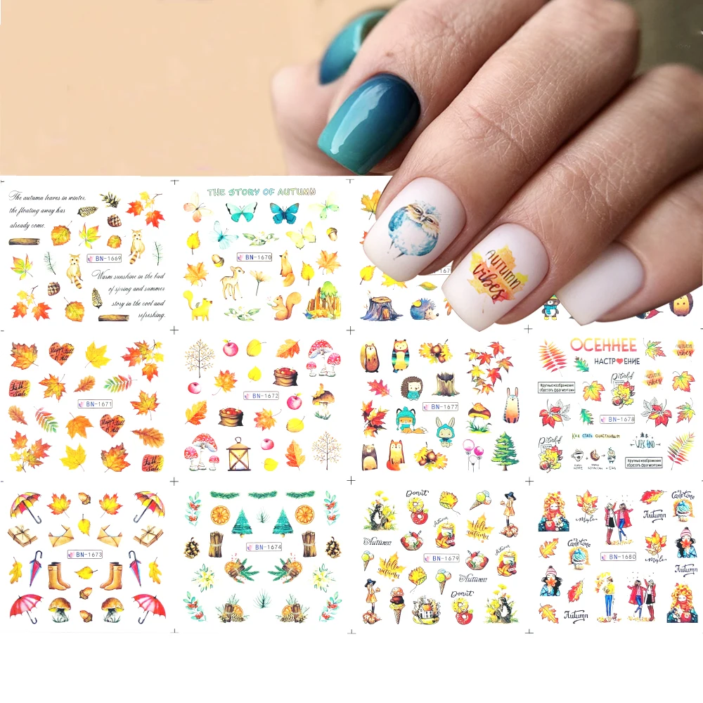 12 style Fall Designs Fallen leaves Nail Art Water Decals Set squirrel/Hedgehog/owl animal Pattern Water Slider Decoration NEW
12 style Fall Designs Fallen leaves Nail Art Water Decals Set squirrel/Hedgehog/owl animal Pattern Water Slider Decoration NEW