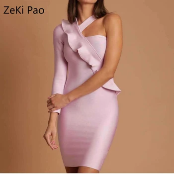 Sexy Women's New Oblique Shoulder Bandage Dress Solid Color Ruffled Tight-fitting Hip Dress Club Party Elegant Bandage Dress
Sexy Women's New Oblique Shoulder Bandage Dress Solid Color Ruffled Tight-fitting Hip Dress Club Party Elegant Bandage Dress