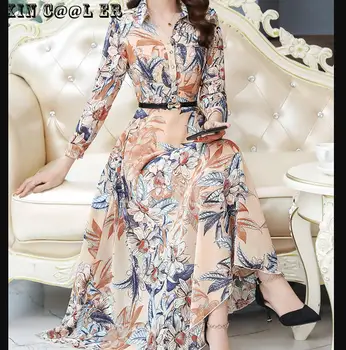 Spring Women Long Sleeve Chiffon Print Maxi Dress Slim Plus Size Office Lady V-neck Button Middle Aged Female Fashion Dresses
Spring Women Long Sleeve Chiffon Print Maxi Dress Slim Plus Size Office Lady V-neck Button Middle Aged Female Fashion Dresses
