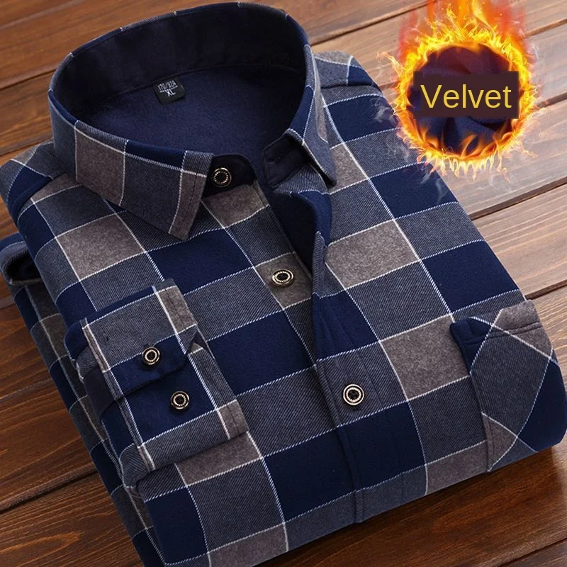 Фото Мужская теплая Фланелевая рубашка с длинным рукавом размеры до 6XL | одежда