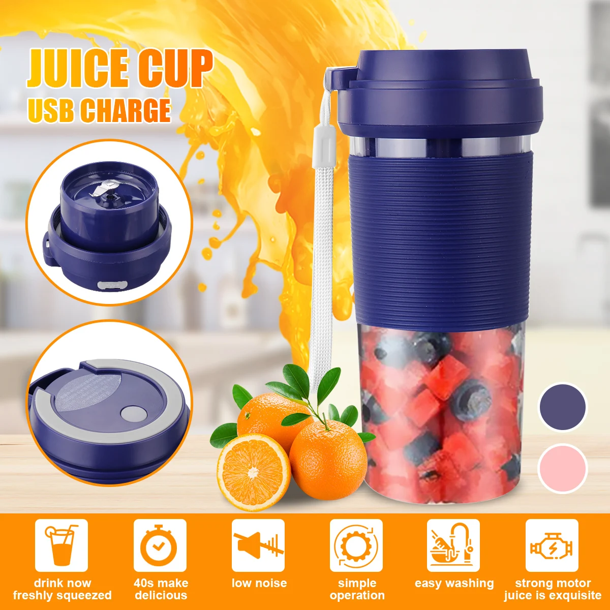 Electric Portable Juicer Small Fruit Cup Food-Blender Processor Mixer 400ML Mini USB Rechargable 40 Seconds of Quick Juice Maker
Electric Portable Juicer Small Fruit Cup Food-Blender Processor Mixer 400ML Mini USB Rechargable 40 Seconds of Quick Juice Maker