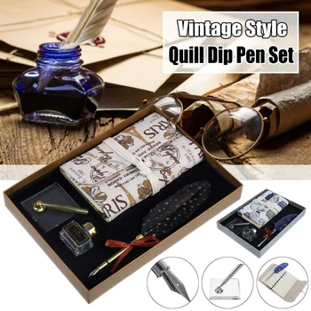 Vintage Style Feather Pen Quill Nib Dip Pen Holder Notebook Ink Bottle Set Stationery Gift Box
Vintage Style Feather Pen Quill Nib Dip Pen Holder Notebook Ink Bottle Set Stationery Gift Box