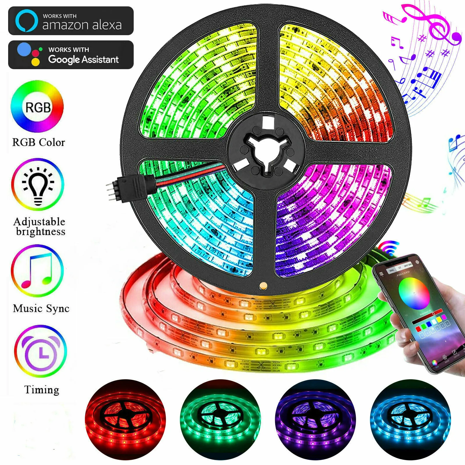 Color Changing RGB LED Strip Lights Work with Alexa, Google Home, Remote Control and Phone App for TV, Bedroom, Party and Home
Color Changing RGB LED Strip Lights Work with Alexa, Google Home, Remote Control and Phone App for TV, Bedroom, Party and Home