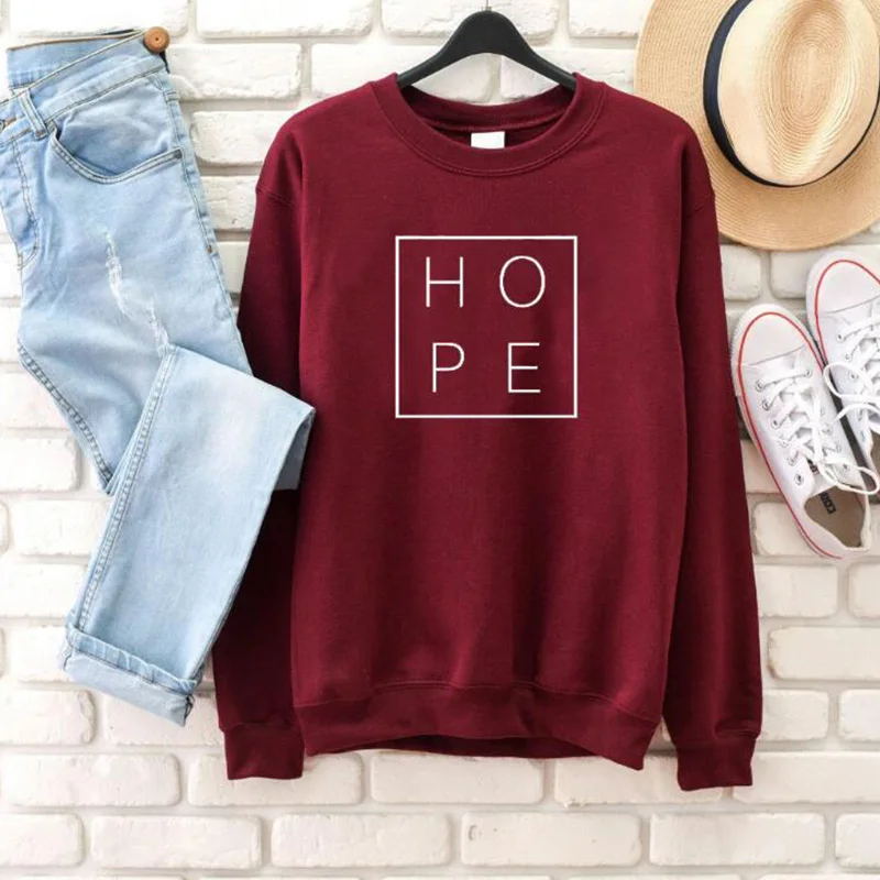 Женский свитшот с надписью Hope круглым вырезом и Christian Faith худи Tumblr в стиле