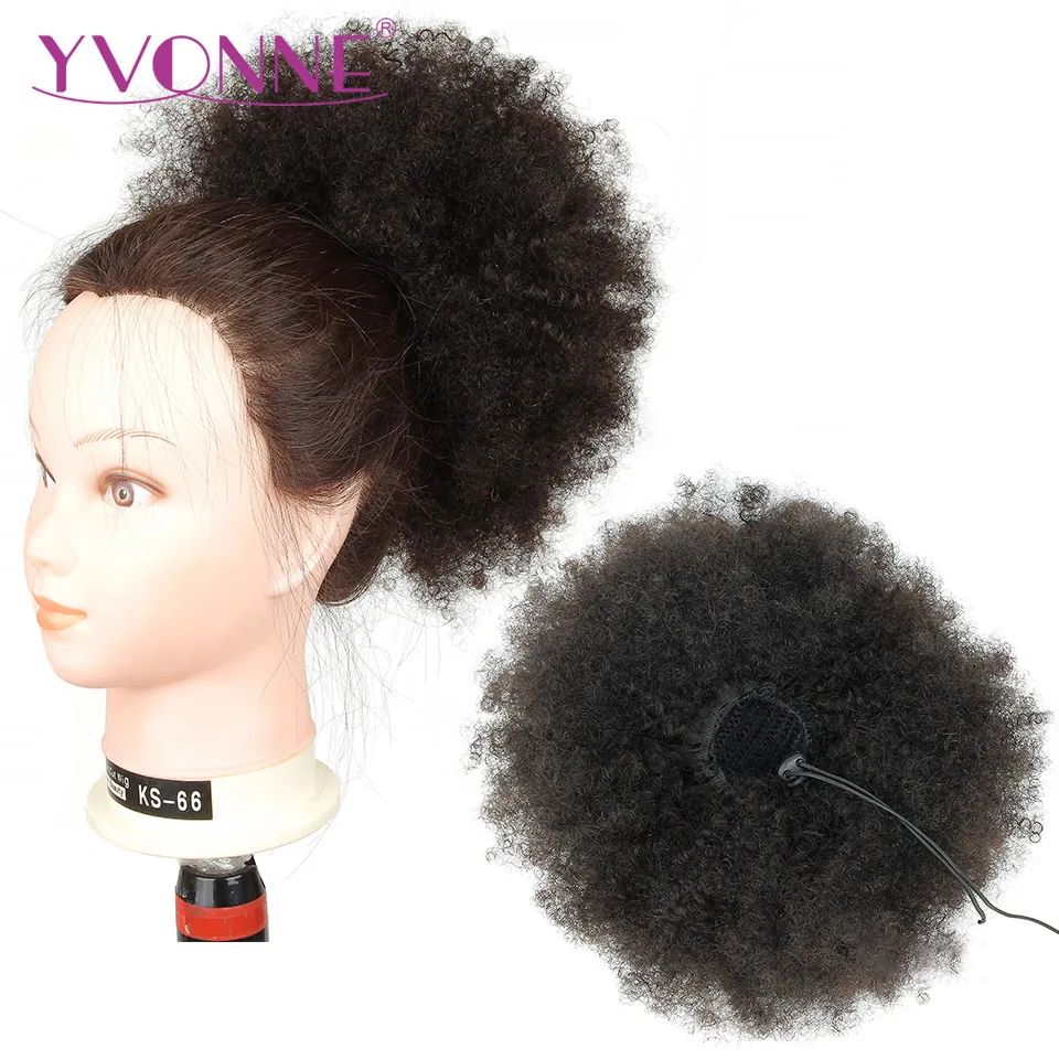 

[Yvonne] Afro Kinky Curly Drawstring Ponytail Human Hair Clip In Extensions High Ratio Brazilian Virgin Hair Natural Color