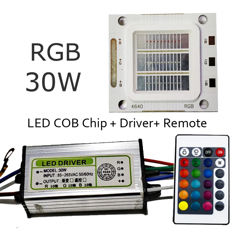 LED Diode RGB Chip+Driver+Remote DIY Dimmer 1 Set Bead Flood Light High Power Bulb 24 Key 30W Colorful COB Super Bright
LED Diode RGB Chip+Driver+Remote DIY Dimmer 1 Set Bead Flood Light High Power Bulb 24 Key 30W Colorful COB Super Bright