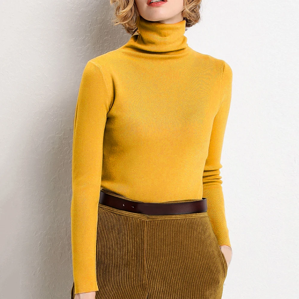16 цветов осенне-зимний желтый свитер Женский вязаный с высоким воротом