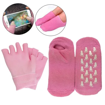 

1 Pair Gel Moisturizing SPA Socks + 1 Pair Fingerless Gloves for Hands Feet Skin Whitening Beauty Dry Hard Cracked Skin