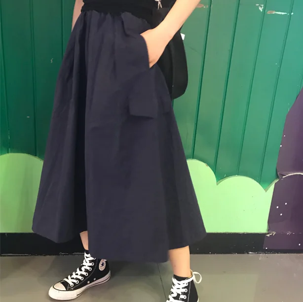 Уличная Повседневная винтажная юбка с высокой талией Женская длинная в стиле