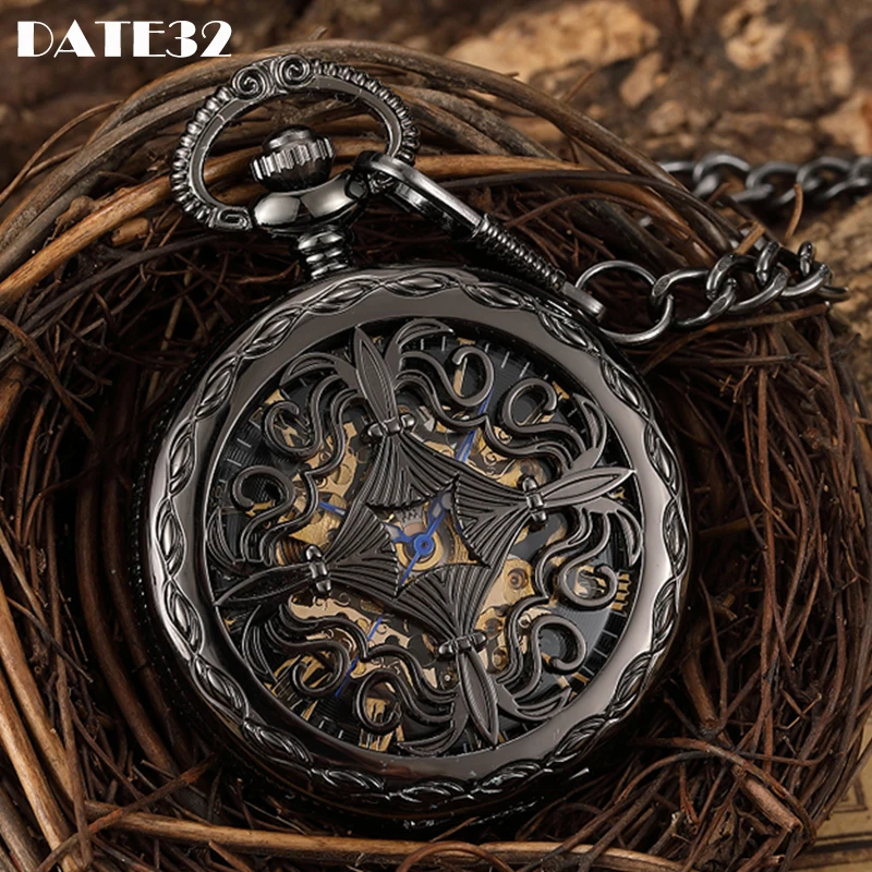 Roman Numeral Antique Mechanical Pocket Watch Skeleton Black Case Gold Gear Dial Male Fob Chain Clock for Men Women Dropshipping
Roman Numeral Antique Mechanical Pocket Watch Skeleton Black Case Gold Gear Dial Male Fob Chain Clock for Men Women Dropshipping