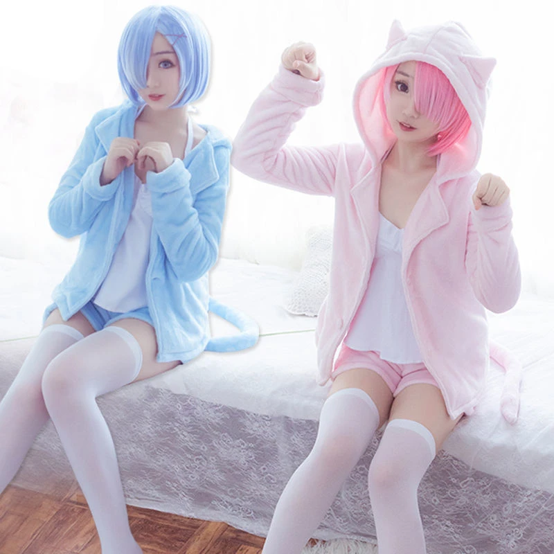 

Cosplay Costume Re:Life in different world from zero Cosplay Rem Ram Sexy Cat Ear Ver Women Anime Re zero Pajamas Home clothes