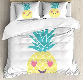 Tropical Duvet Cover Set Pineapple Design with a Smile and Heart Eyes Tropical Love Themed Fruit Portrait Decorative 3 Piece Bed
Tropical Duvet Cover Set Pineapple Design with a Smile and Heart Eyes Tropical Love Themed Fruit Portrait Decorative 3 Piece Bed