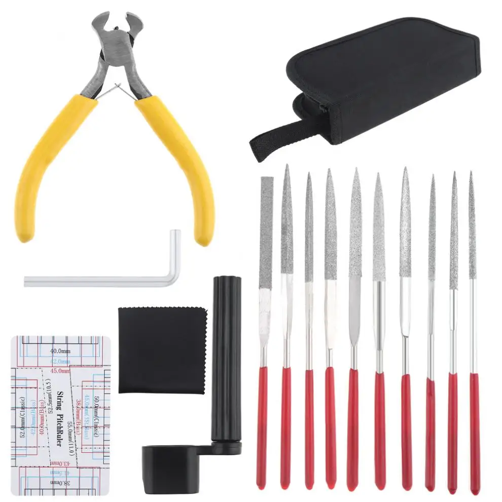 15pcs Guitar Repairing Maintenance Cleaning Tools Kit Include String Pitch Ruler Cutter Files Groove Polishing Set with Bag
15pcs Guitar Repairing Maintenance Cleaning Tools Kit Include String Pitch Ruler Cutter Files Groove Polishing Set with Bag