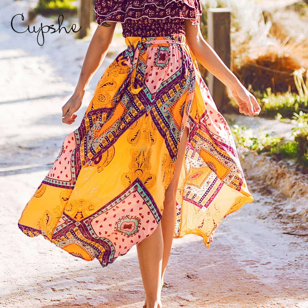 CUPSHE Vintage Maxi Skirt 2019 Boho Beach Summer Women Bohemian Yellow Patchwork Print Vestidos de festa
CUPSHE Vintage Maxi Skirt 2019 Boho Beach Summer Women Bohemian Yellow Patchwork Print Vestidos de festa