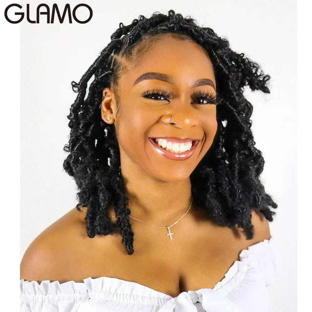 

GLAMO 12" 14" Butterfly Locs Short Distressed Faux Locs Crochet Hair Pre looped Butterfly Locs 80g/pcs Pre-twisted Braids Hair