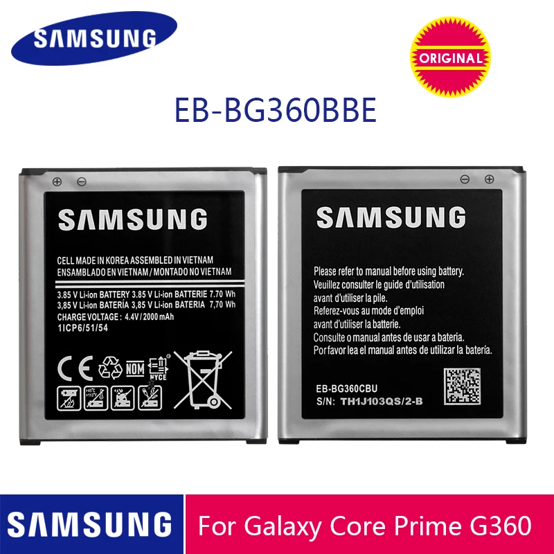 SAMSUNG Original Phone Battery EB-BG360BBE 2000mAh For Samsung Galaxy Core Prime G360 G361 G360V G3608 G360H Batteries
SAMSUNG Original Phone Battery EB-BG360BBE 2000mAh For Samsung Galaxy Core Prime G360 G361 G360V G3608 G360H Batteries