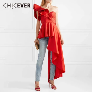 CHICEVER Asymmetrical Off Shoulder Women's T-shirts Strapless Lace Up Ruffle Shirt Tops Female Sexy Fashion 2020 Autumn Clothes
CHICEVER Asymmetrical Off Shoulder Women's T-shirts Strapless Lace Up Ruffle Shirt Tops Female Sexy Fashion 2020 Autumn Clothes