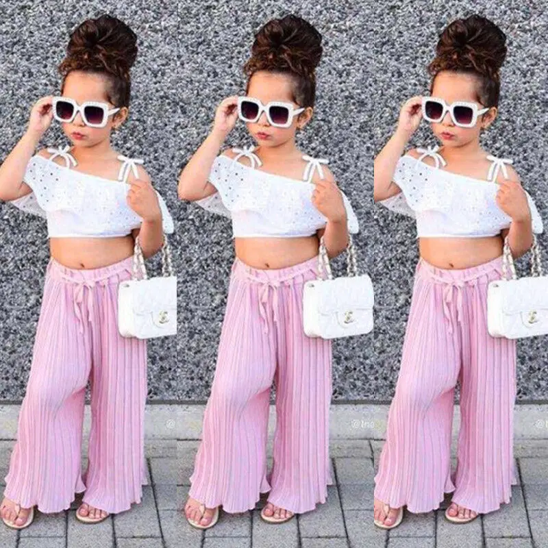 2019 Fashion 2pcs Kids Outfits Lace-Tube White Solid Color Toddlers Girl Off-Shoulder Loose Children Pink Flared Pants Summer
2019 Fashion 2pcs Kids Outfits Lace-Tube White Solid Color Toddlers Girl Off-Shoulder Loose Children Pink Flared Pants Summer