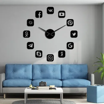 

DIY Art Wall Social Media Symbols Giant Wall Watch Office College Dorm Decor 3D Frameless Icons Wall Clock Gifts for Teenagers