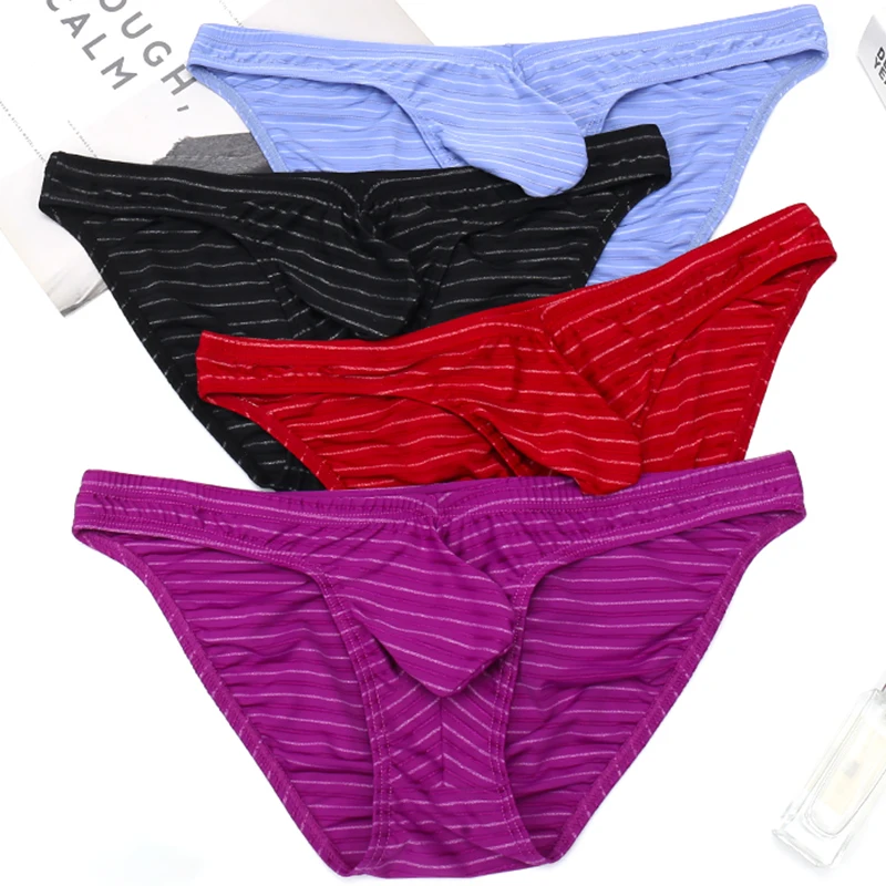 

4 Piece Men Briefs Jockstrap Striped Underwear Sexy Penis Pouch Slip Homme Gay Panties Cueca Underpants Bikini Thongs Plus Size