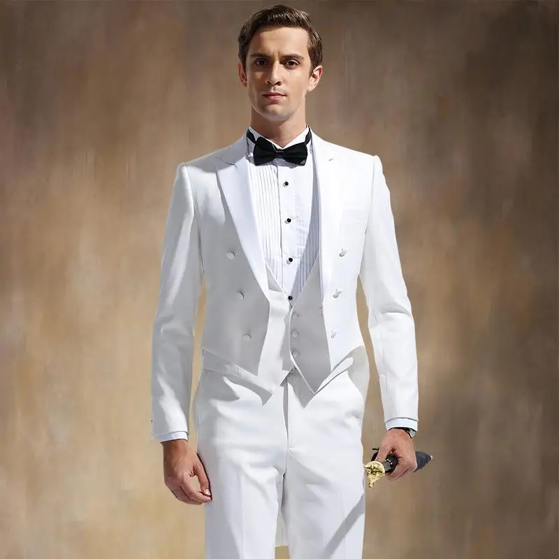 

JELTONEWIN 2021 Italian Tailcoat Design White Men Suit Slim Fit Wedding Suits For Men Groom Tuxedos Bridegroom jacket+Pants+vest