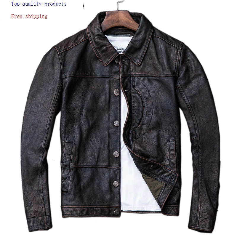 Real Cowhide Genuine Jacket Leather Men Short Vintage Autumn Cow Leather Jackets and Coats Motorcycle Veste Cuir Homme KJ2297
Real Cowhide Genuine Jacket Leather Men Short Vintage Autumn Cow Leather Jackets and Coats Motorcycle Veste Cuir Homme KJ2297