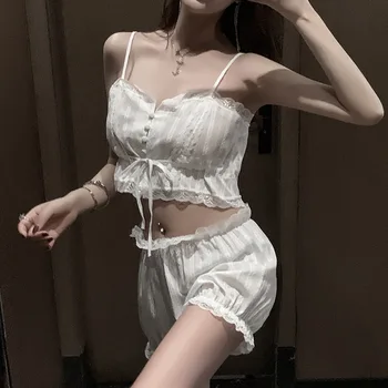 Pajamas Women's Summer Sleeveless Suspender Shorts Pure Cotton Embroidered Pacifier Sexy Sexy Charming Solid Color Home Wear Wom
Pajamas Women's Summer Sleeveless Suspender Shorts Pure Cotton Embroidered Pacifier Sexy Sexy Charming Solid Color Home Wear Wom