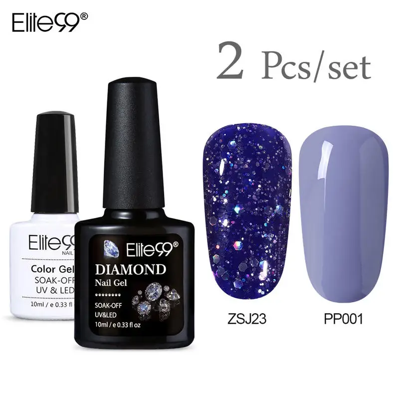 Elite99 2PcsGlitter Однотонная одежда Гель-лак набор Био-Гели Soak Off УФ светодиодный лак для