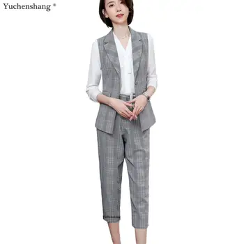 Women Pant Suit Size S-4XL Fashion Slim Plaid Vest Sleeveless Jacket Blazer and Cropped trousers 2 Piece Set
Women Pant Suit Size S-4XL Fashion Slim Plaid Vest Sleeveless Jacket Blazer and Cropped trousers 2 Piece Set