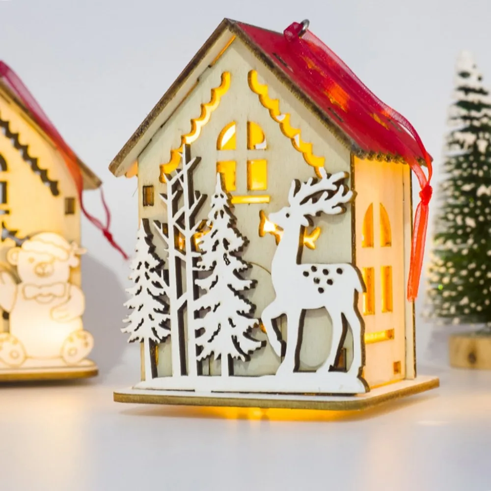 merry christmas gift decorations led light wood house diy xm