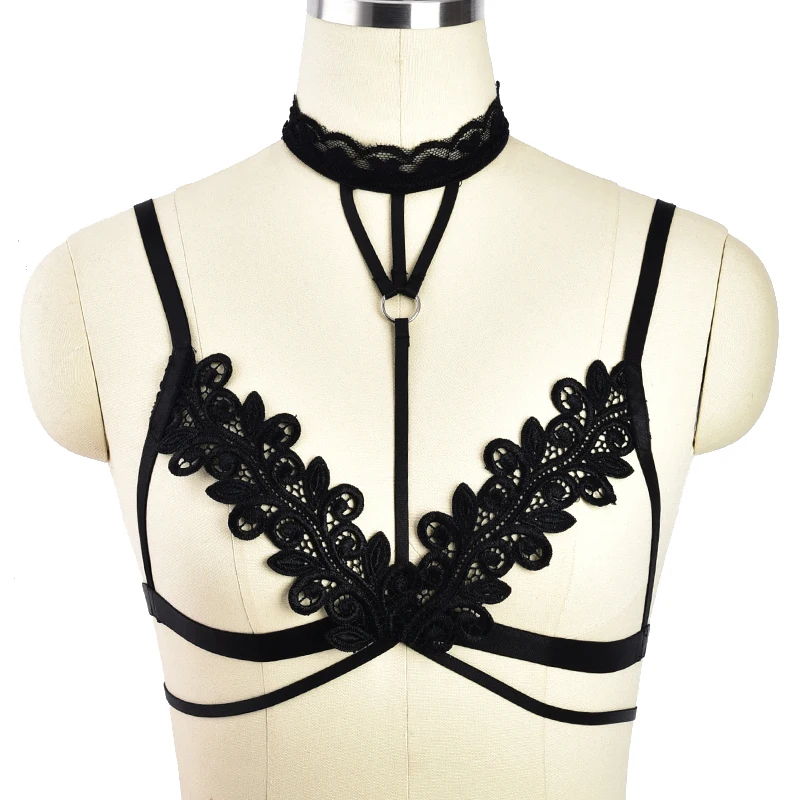 

Lace Harness Sexy Bondage Lingerie Black Halter Elastic Women Harness Harajuku Goth Rave Fetish Pole Dance Dress