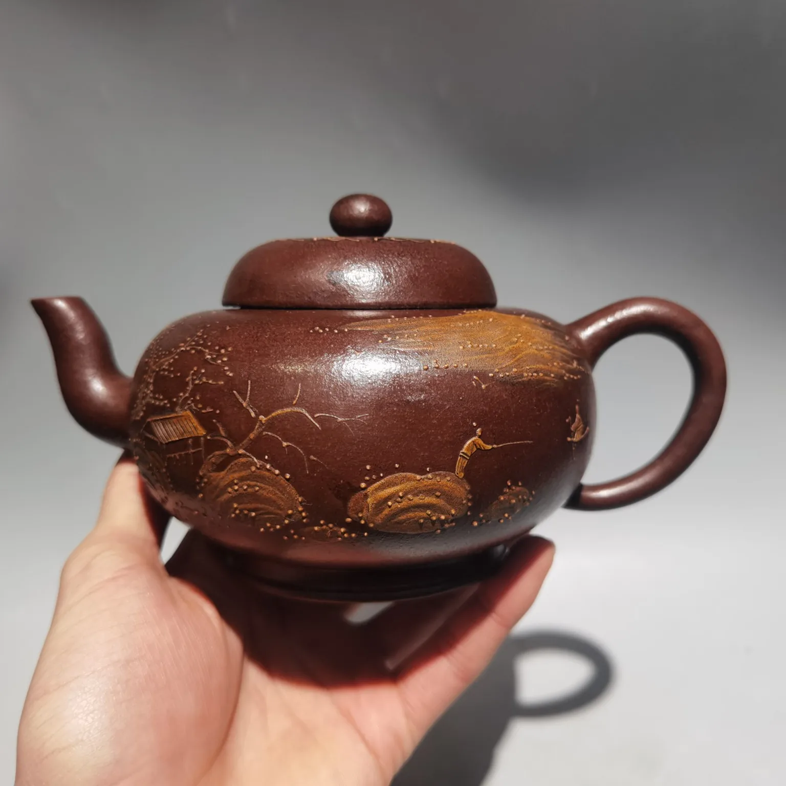 8"Chinese Yixing Purple clay pot Hand-Carved Clay painting pot landscape landscape kettle Purple mud Teapot Pot Tea Maker Office
8"Chinese Yixing Purple clay pot Hand-Carved Clay painting pot landscape landscape kettle Purple mud Teapot Pot Tea Maker Office